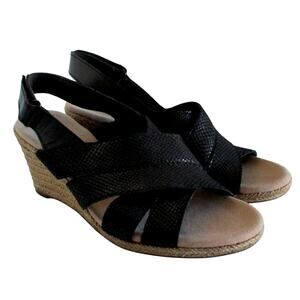 Clarks Women's Black Wedge Heel Open Toe Sandals Size 7.5M